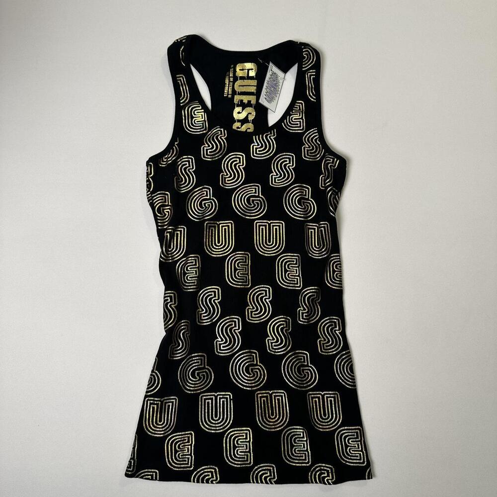 Guess black and gold tank top y2k